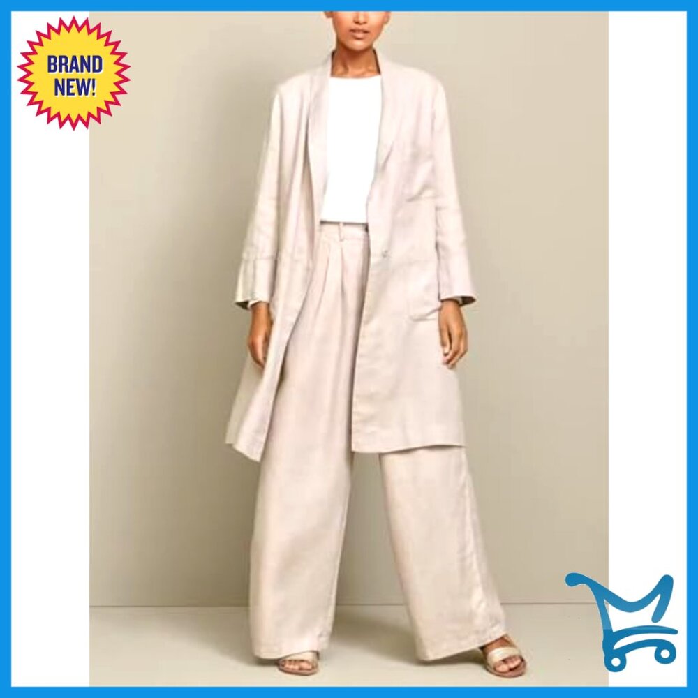 Long Cotton Linen Blazer Lightweight Casual Spring Jacket - Picture 3 of 3